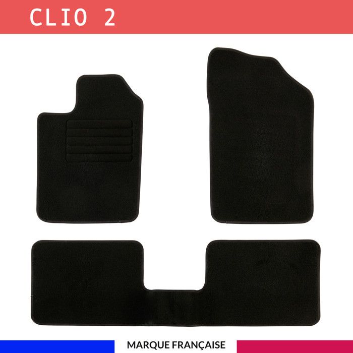 Tapis de sol voiture - Sur mesure pour RENAULT CLIO 2 (PHASE 2) et CAMPUS (06/2001-10/2012) Antidérapant - 3 pièces