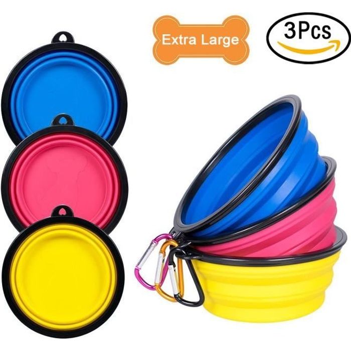 ePeTop Gamelle pour Chien Pliable Φ17.5cm Lot de 3PCS - Rose, Bleu, Jaune