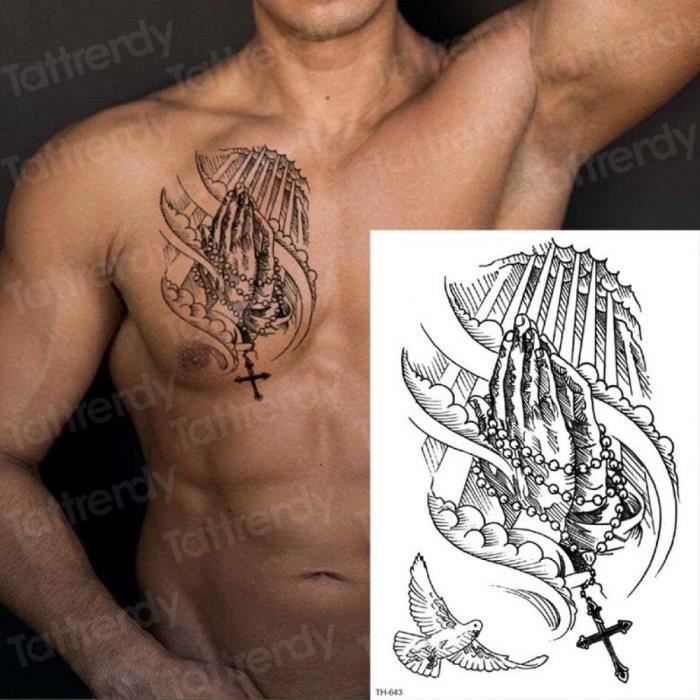 Tatouage Temporaire, TH643, hommes croquis dessins hommes épaule poitrine noir gros tatoo croquis étanche corps art