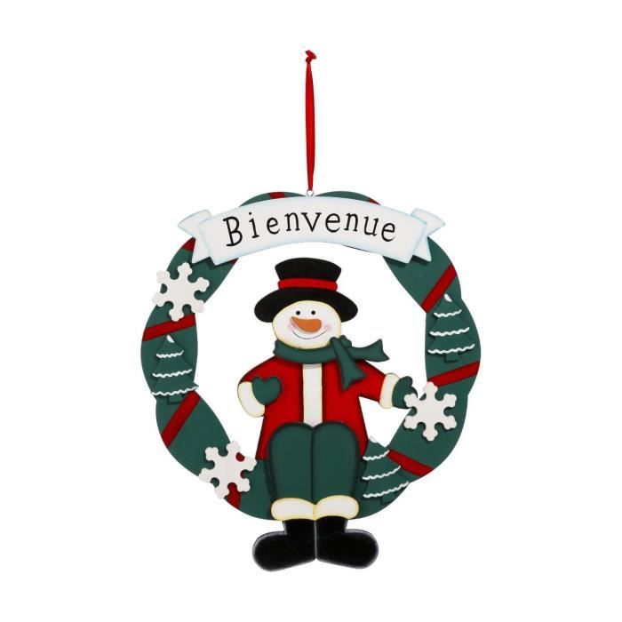 Feeric Christmas - Décoration de Noël Couronne BIENVENUE en bois D 30 cm Comptoir de Noël Bonhomme De Neige