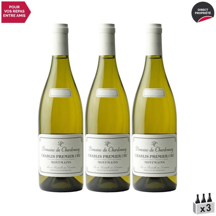 Chablis 1er Cru Montmains Blanc 2018 - Lot de 3x75cl - Domaine du Chardonnay - Vin AOC Blanc de Bourgogne - Cépage Chardonnay