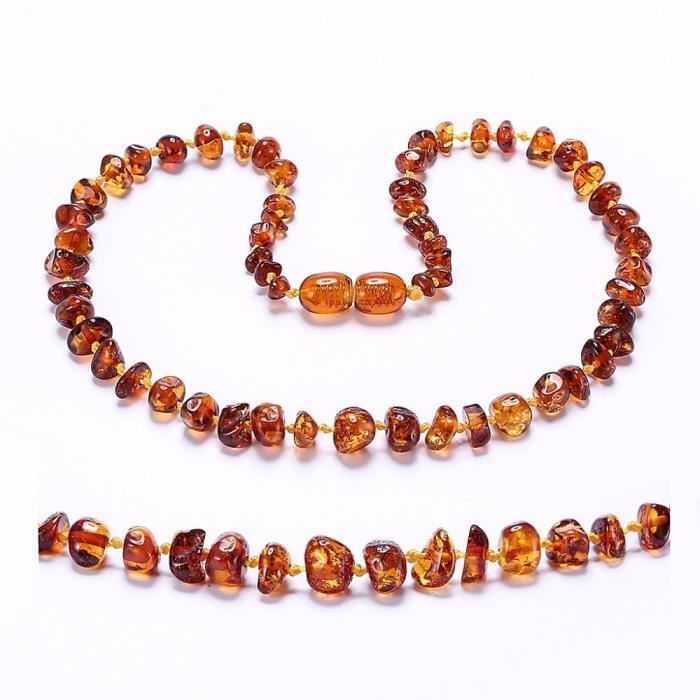 Collier-Bracelet de dentition ambre pour bébé-emballage Simple-authentique testé e - Modèle: Lemon Raw 35cm 14in Large - UOXLA02055