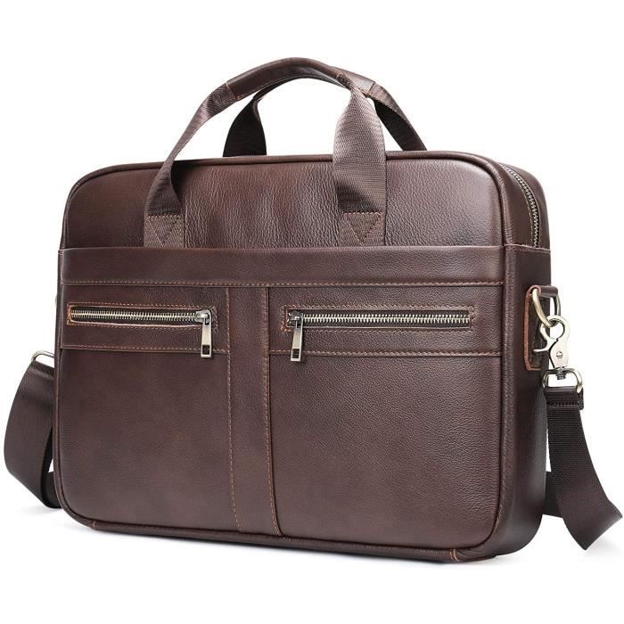 Sac de Messager en Cuir Véritable Sacs Business Mallette 14 Pouces Cartable Porte Document Sacoche d'ordinateur Hommes d'400