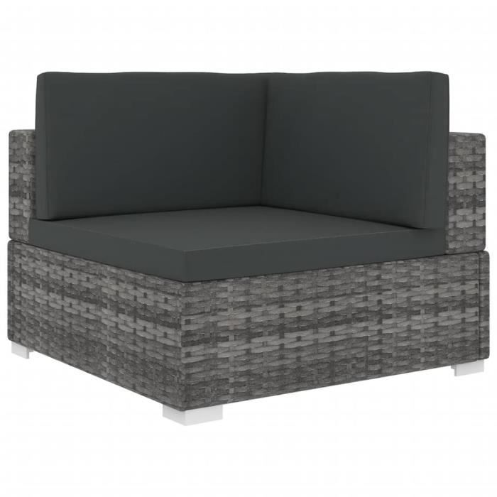 Chaise d'angle 1 pc et coussins Résine tressée Gris -Y488