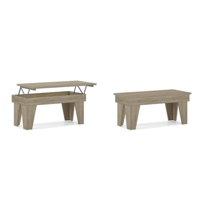 Table basse relevable, salle à manger, Modèle KL, chêne clair, mesure 92x50x45/57 cm de haut