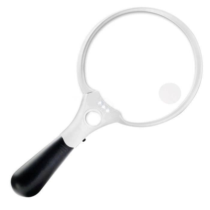 Loupe grand format de 5,5 pouces pour ordinateur de poche Loupe 2X 4X 25X avec 3 DEL