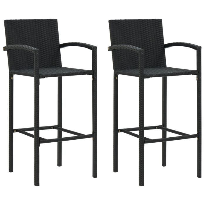 Tabourets de bar 2 pcs Noir Résine tressée ROE