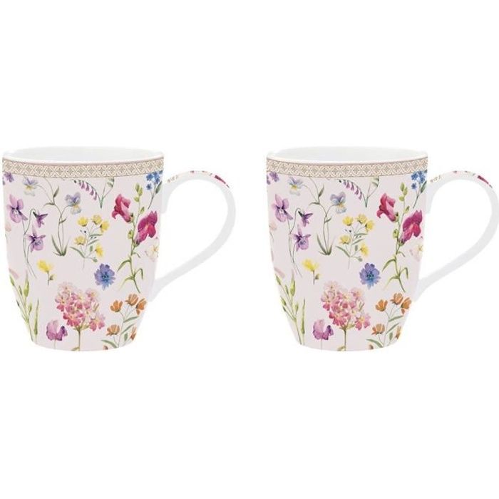 COFFRET 2 MUGS EN PORCELAINE 350 ML SYMPHONIE FLORALE - EASYLIFE