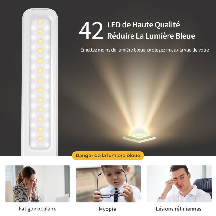 LITOM Lampe de bureau LED à intensité variable 3 couleurs et 3 niveaux de luminosité pour le confort des yeux Lampe de chevet idéale