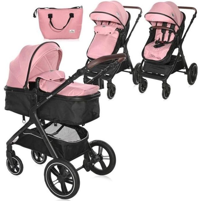 LORELLI Viola - Poussette 2en1 citadine compacte pliable - Avec couvre jambes et sac à langer - Jusqu'à 22Kg - Rose