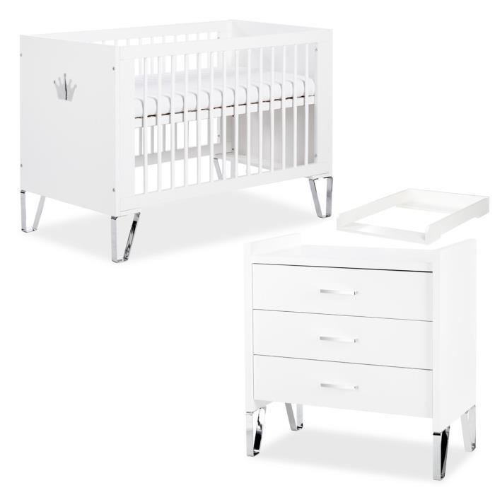 BLANKA Chambre bébé lit évolutif et commode avec plan à langer 120X60 Blanc