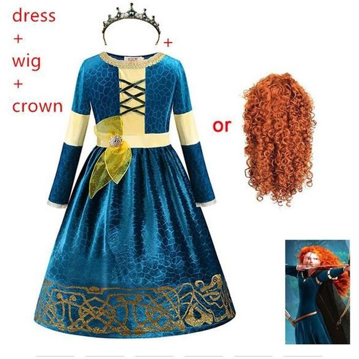 Déguisement d'halloween pour enfants film Brave princesse Merida anime Cosplay costumes carnaval fête de noël vêtements COS robe + p