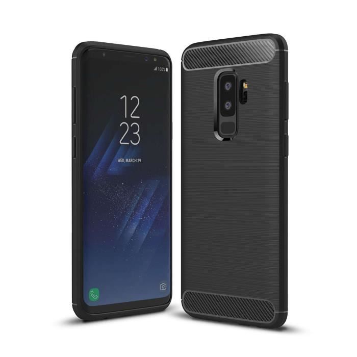 Coque Galaxy S9 Plus Case Fibre carbone Resilient TPU Protection Cover Pour Samsung Galaxy S9 Plus - Galaxy S9+ - Noir
