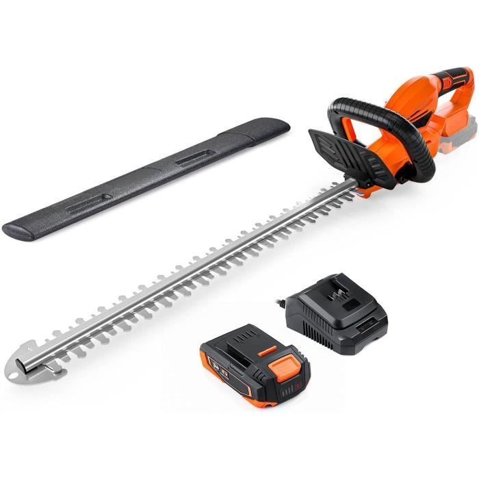 Taille-Haie à Batterie, 18V-2Ah, 56cm Lame avec Couvercle de Lame, 19mm Fente de Coupe, Poignée Rotative à 180 ° - DHT1A