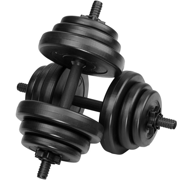 TECTAKE 2 Haltères Courts 46 cm et 12 Disques en Acier 4 x 0,75 kg + 4 x 1,25 kg + 4 x 2,5 kg Noir