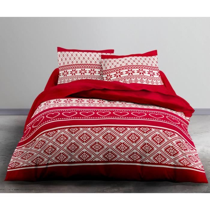 Housse de couette 220x240 Winter + 2 taies 100% coton flanelle Rouge