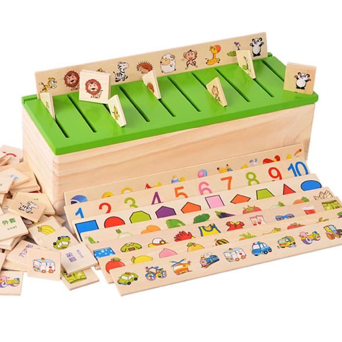 Montessori Éducation Jeu en Bois Reconnaissance Jouet Bébé Enfants Apprentissage Boîte de Classification Math Jouets