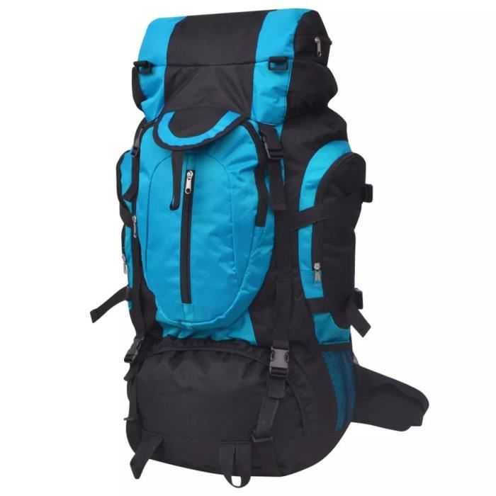 Sac à dos de randonnée - Polyester 600D - Imperméable - Grande capacité 75 L - Noir et bleu