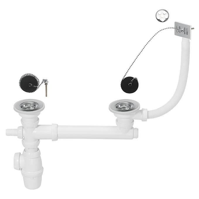 WIRQUIN Ensemble vidage SP3233 - Évier à 2 bacs Ø 60 mm - Avec trop-plein