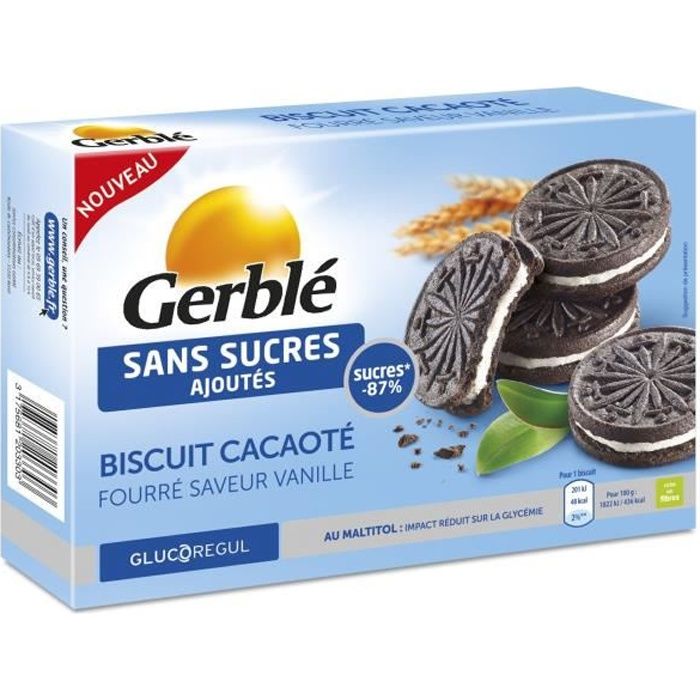 GERBLE Biscuit Cacaoté Vanille Sans Sucres Ajoutés - 176 g