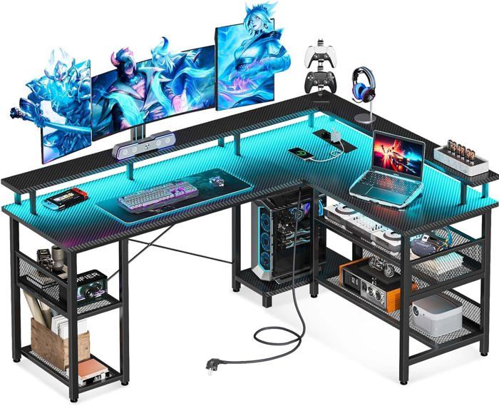 Z261 Bureau LED Réversible, Table de Jeu avec 2 Prises et 2 Ports USB ...