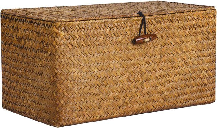 Ensemble 3 Paniers Rangement Jonc De Mer Avec Couvercle - Rectangulaires Beige