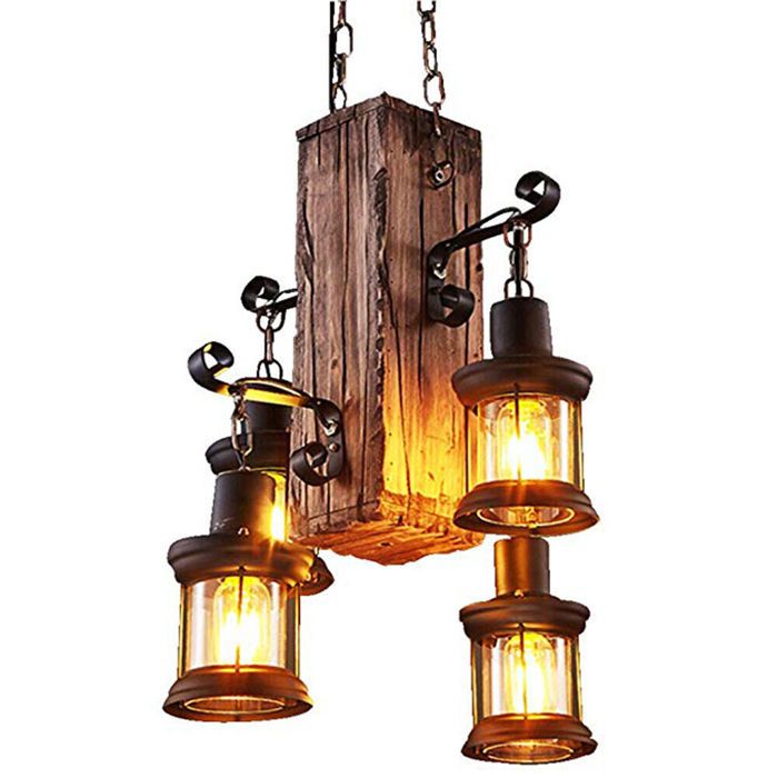 Lustre Suspendue Vintage - Luminaire Suspension à Vent Industriel - Lustre en forme de bois - 4 * E26 - Décoration Pour Loft Café