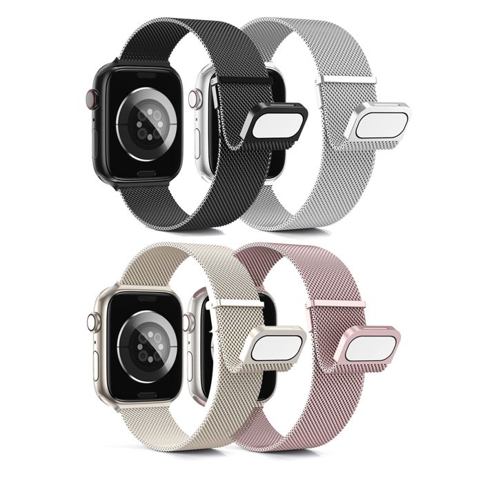 Pack 4 Bracelet Metal magnetic en acier inoxydable Argent/Noir/Rose/Lumiere Stellaire compatible avec Apple Watch 38/40/41mm - Yuan Pack 4 Bracelet Metal magnetic en acier inoxydable Argent/Noir/Rose/Lumiere Stellaire compatible avec Apple Watch 38/40/41mm - Yuan