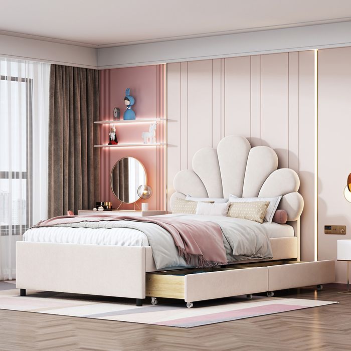 Lit denfant 90x200 cm Lit simple avec 2 compartiments de rangement Lit dinvité velours beige Lit denfant 90x200 cm Lit simple avec 2 compartiments de rangement Lit dinvité velours beige