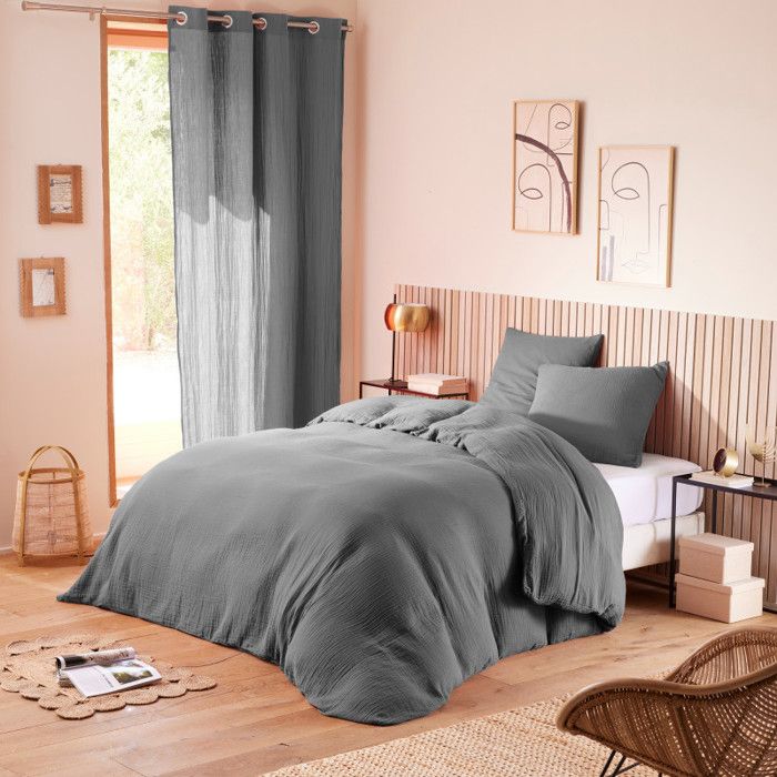 Parure de draps 4 pièces Noah Gaze de Coton pour lit 2 Places 140 cm - 140x190 - Noah Ardoise
