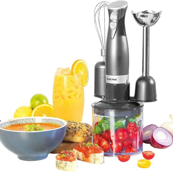Mixeur Plongeur 3-en-1 Salter Cosmos 350W - Fouet, Mixeur Et Hachoir Inox, Bol 500ml, 2 Vitesses