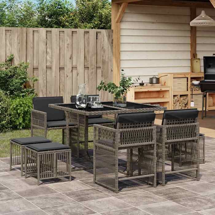 vidaXL Ensemble à manger de jardin 9 pcs avec coussins 3211676