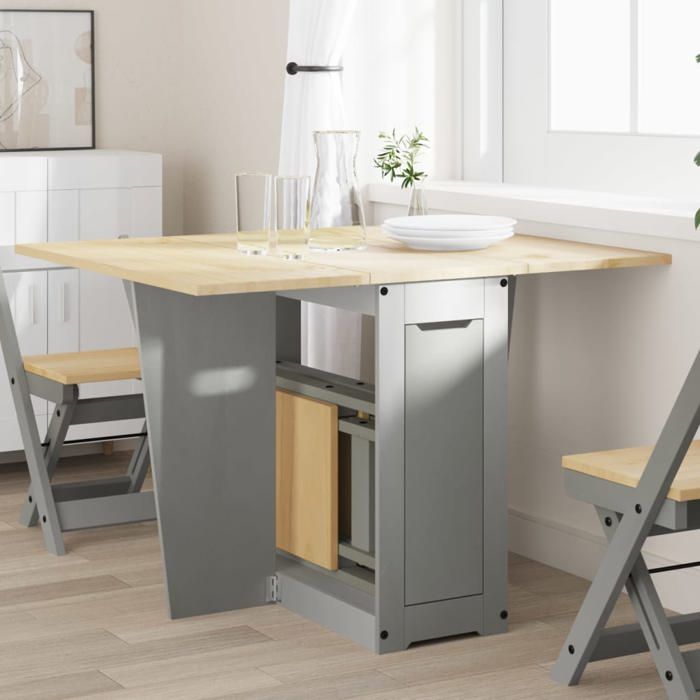 vidaXL Table à manger papillon pliable Corona gris bois de pin massif 4013437