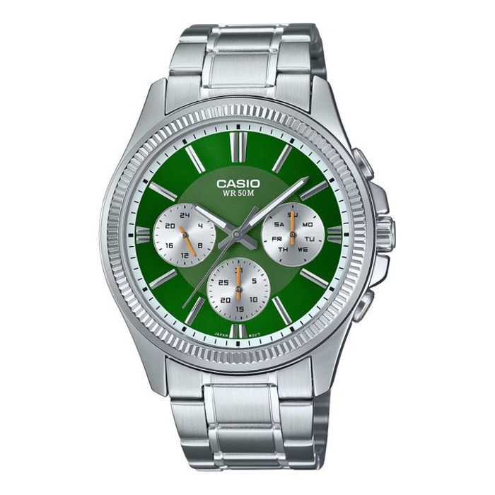 Montre - Casio - Fond vert - Acier inoxydable - Etanche 50 m - Quartz