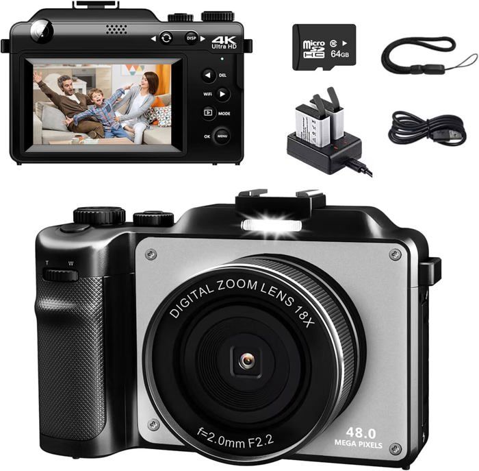 Appareil Photo Numérique 4K 48MP Pour Enfants – Zoom 18x, Écran 2,8", Carte 32 Go Incluse, Compact