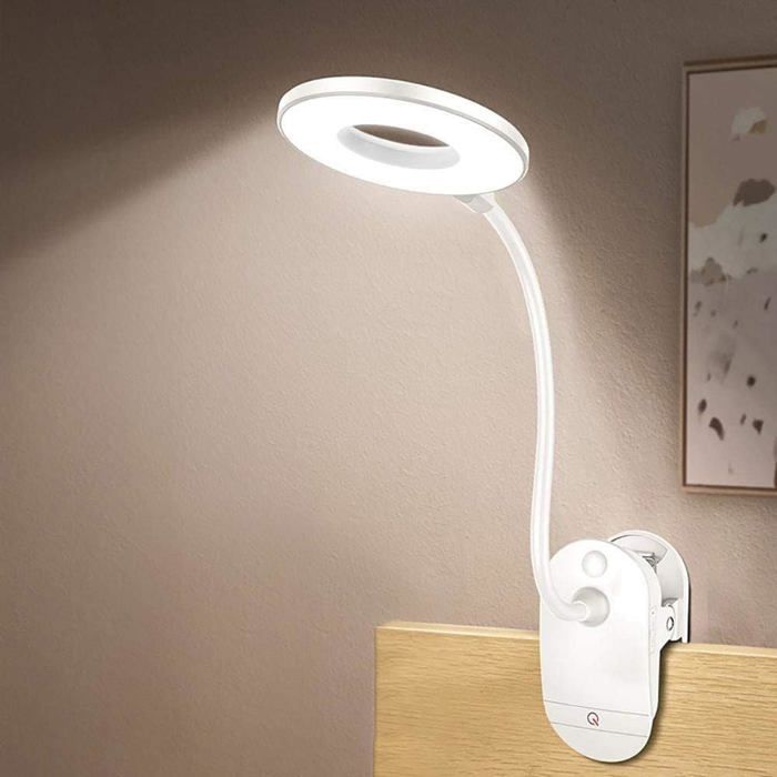 Lampe de lecture à clipser alimentée par piles pour lit avec 3 niveaux de luminosité rechargeable par USB