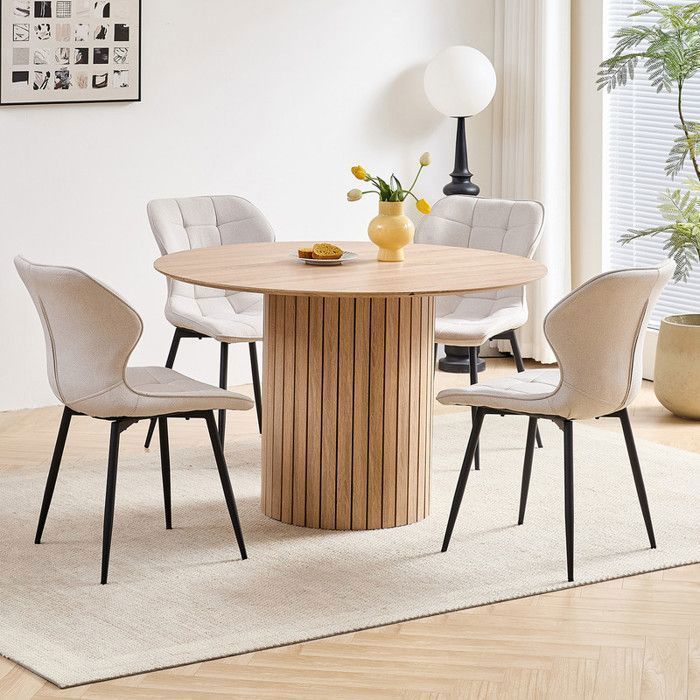 Table Ronde - Table à Manger Base Bois - Grand Plateau MDF - Table à Manger Style Contemporain - L120 x H76 cm - Bois clair