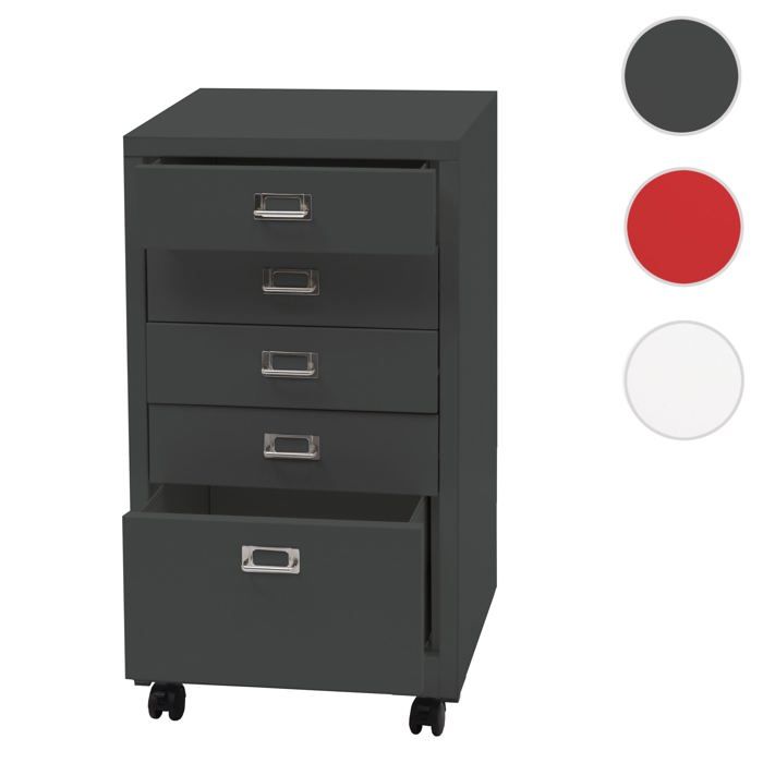 Caisson roulant MCW-L49 métal 75x40x41cm 5 tiroirs gris foncé