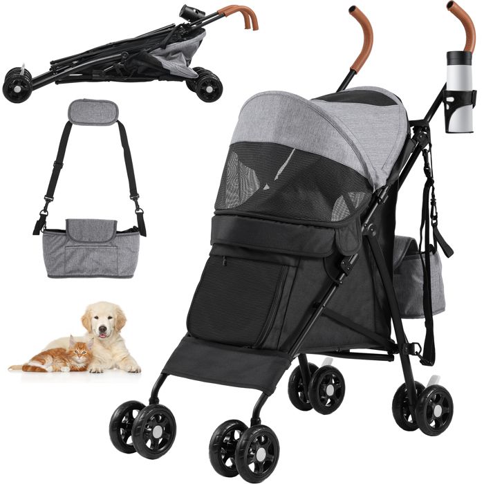 Comparer les prix de YITAHOME Poussette pour Chiens de Petite et Moyenne Taille - à 4 Roues avec Bretelles - Pliable - Porte-Gobelet - Gris