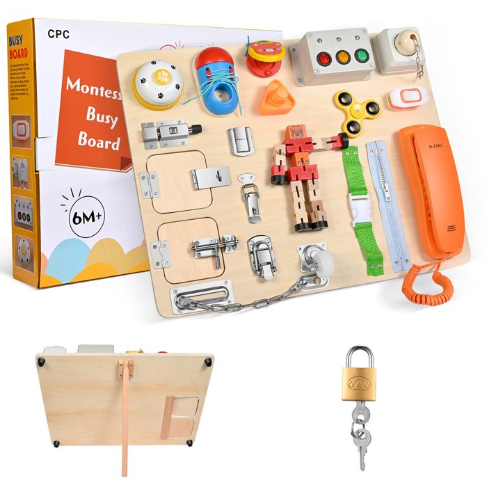 GJCrafts Montessori Busy Board LED – Jouet éducatif Transport – Lumières 8 Styles – Motricité Fine – Cadeau 3 Ans+