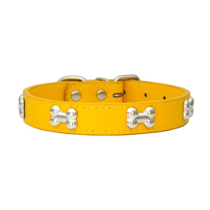 Meilleurs prix pour Collier de Chien clouté en os véritable en Cuir véritable Colliers de Taille réglable Confortables pour Petit Chien Moyen (M