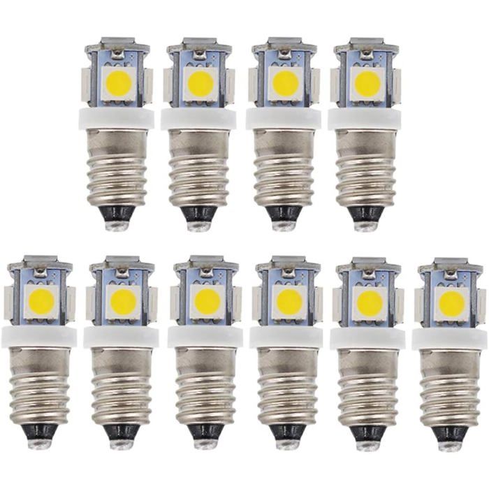 Lot de 10 ampoules LED E10 12V 0 5W 50 lm — Blanc froid 30 x 11 mm