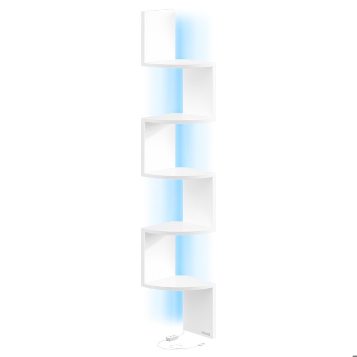 Étagère dAngle Murale - VASAGLE - LED - 5 Niveaux - Blanc Mat