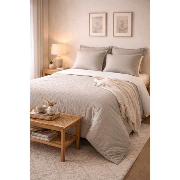 Couvre lit + taies 220 x 240 cm Chloé taupe