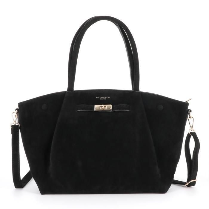 Grand sac à main femme avec bandoulière similicuir suédé - Sac de shopping format A4 bureau cours - Rétro Élégant - Noir Grand sac à main femme avec bandoulière similicuir suédé - Sac de shopping format A4 bureau cours - Rétro Élégant - Noir