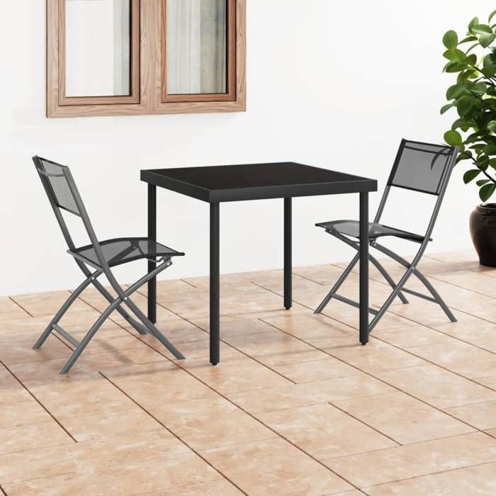 Automne/hiver Noir Chaises dextérieur pliables lot de 2 Noir Acier et textilène Nove4773354