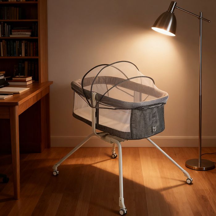 B.LIVEM Lit Bébé Indépendant avec Matelas 3 en 1 Lit Cododo Bébé Mode Balancelle Moustiquaire 4 Roulettes Pivotantes
