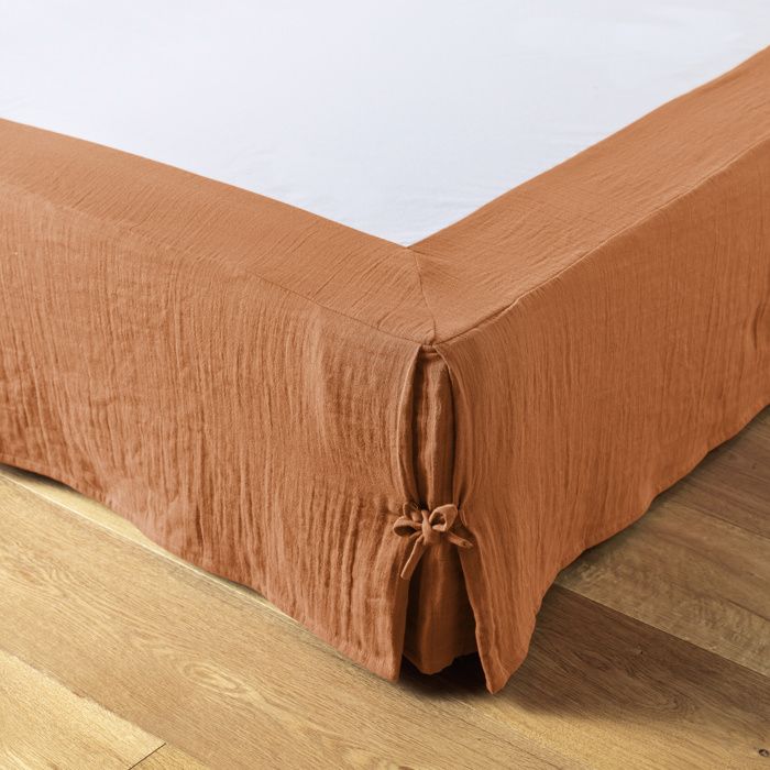 Cache-sommier 160 x 200 cm – Double Gaze de Coton 125 g/m² – Gaïa Abricot