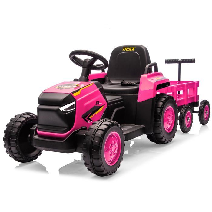Tracteur électrique 12 V – 3 Vitesses – Avec Remorque Amovible, Télécommande 2,4G, LED, Musique – Dès 3 Ans