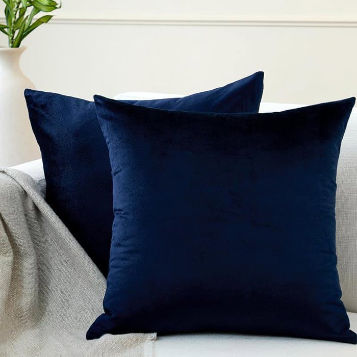 Housse de Coussin Velours 40x40 cm Lot de 2 Bleu Marine - Décoration Douce Salon Canapé Bureau HOUSSE DE COUSSIN